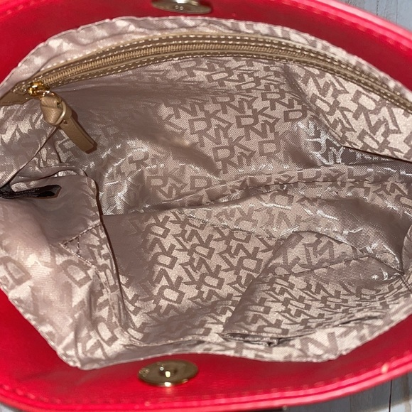DKNY Red Beige Logo Purse Satchel Crossbody Shoulder Clutch Handbag VERSATILE - Picture 6 of 14
